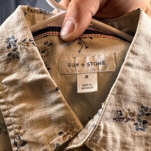 Sun + Stone Beige Shirt with Blue Floral Accents